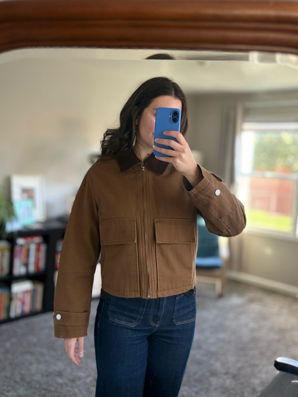 NWT House of Harlow Brown Workwear Zip Jacket with Corduroy Collar - Picture 3 of 8